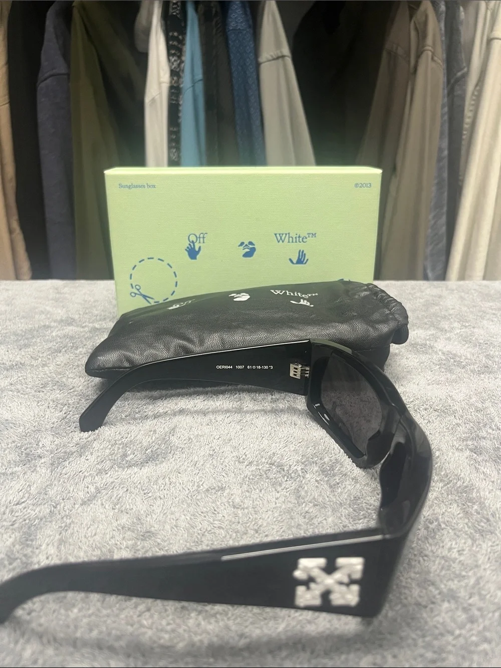 Off-White Black Rectangular Sunglasses with Black Soft Pouch and Original Box